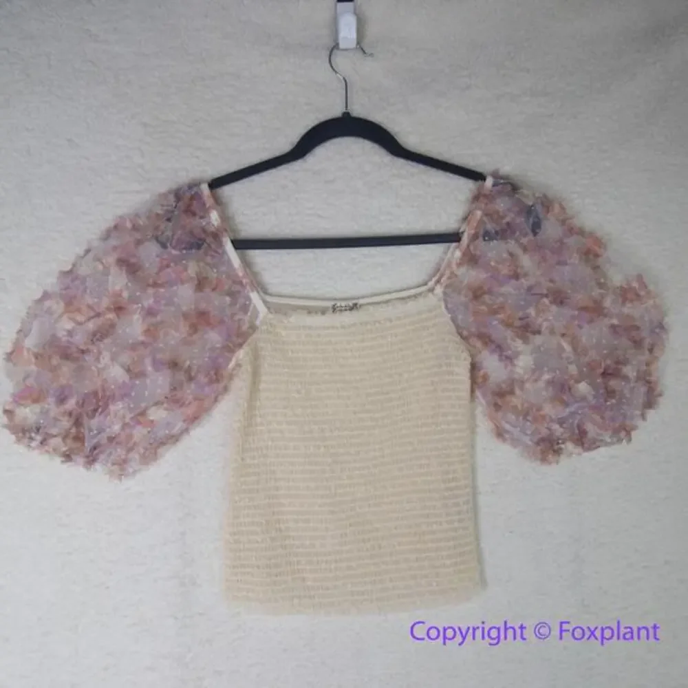 New! Free People silverlake picnic cami puff sleeve sheer top size small smocked